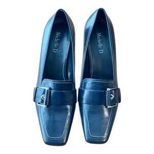 Michelle D Navy Blue Square Toe Buckle Kitten Heel Career Workwear Pumps 6M